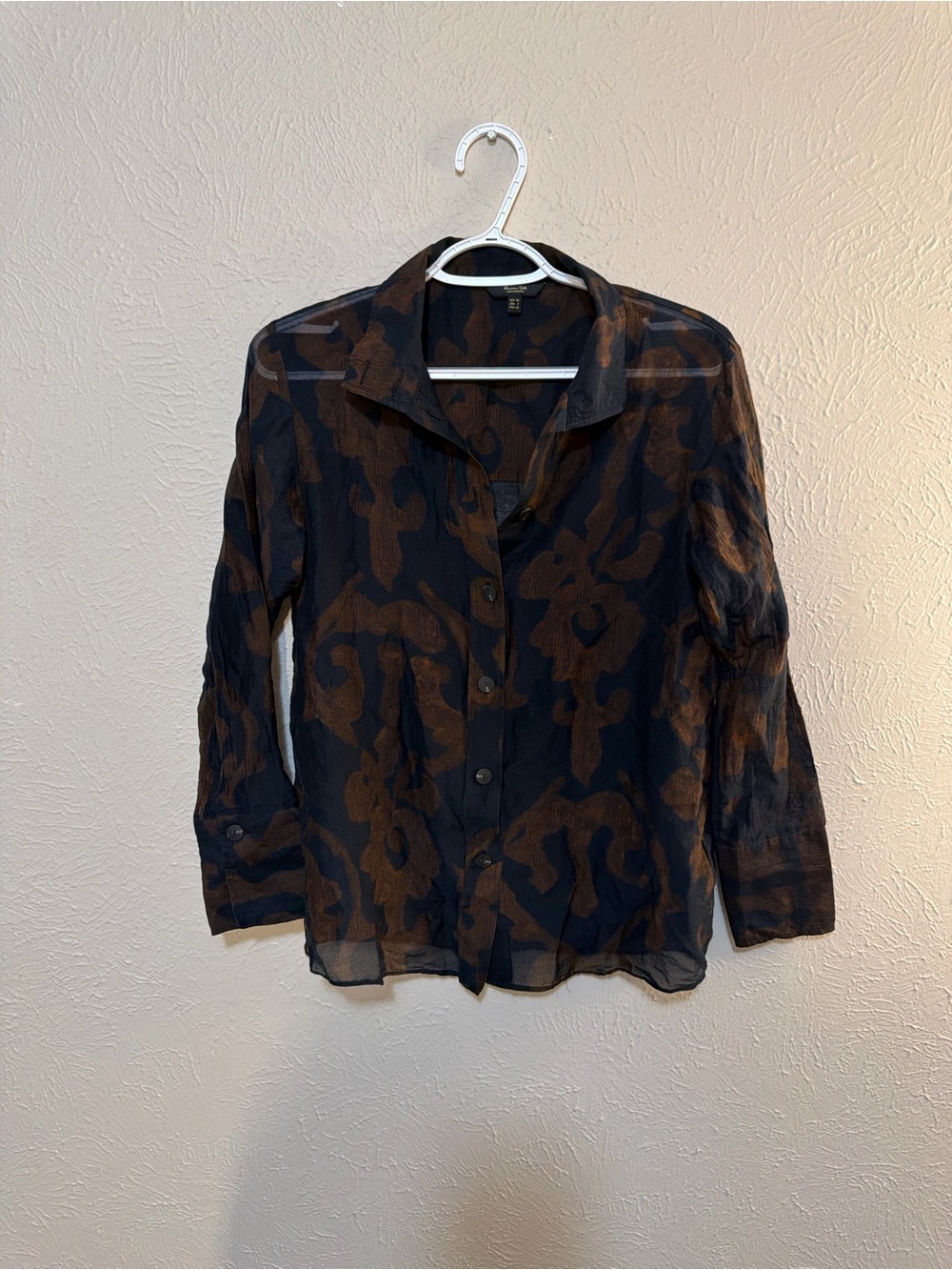 Massimo Dutti Black Button-Down Shirt with Brown Abstract Print